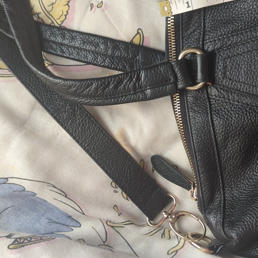 Genuine Black Leather Tote Bag Crossbody Strap - Picture 10 of 16
